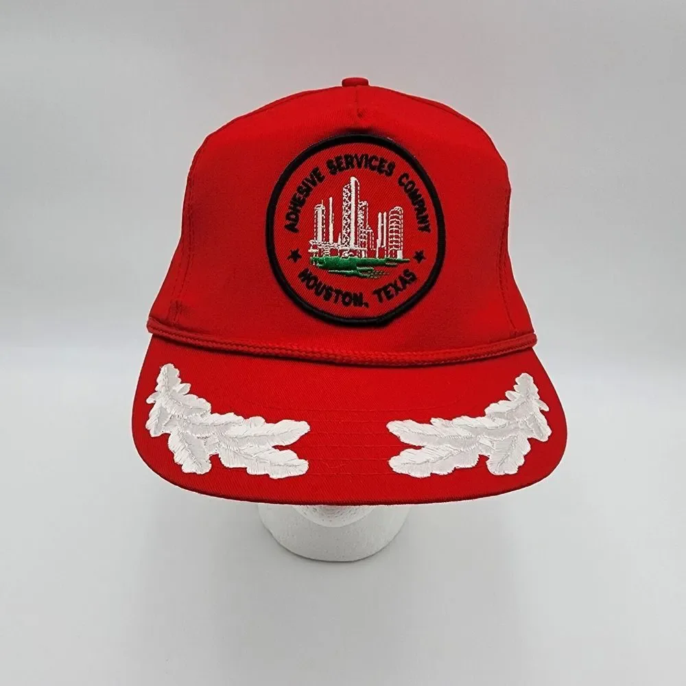 Vintage 90s Adhesive Services‎ Company Houston Texas Red Hat Cap Made In USA
